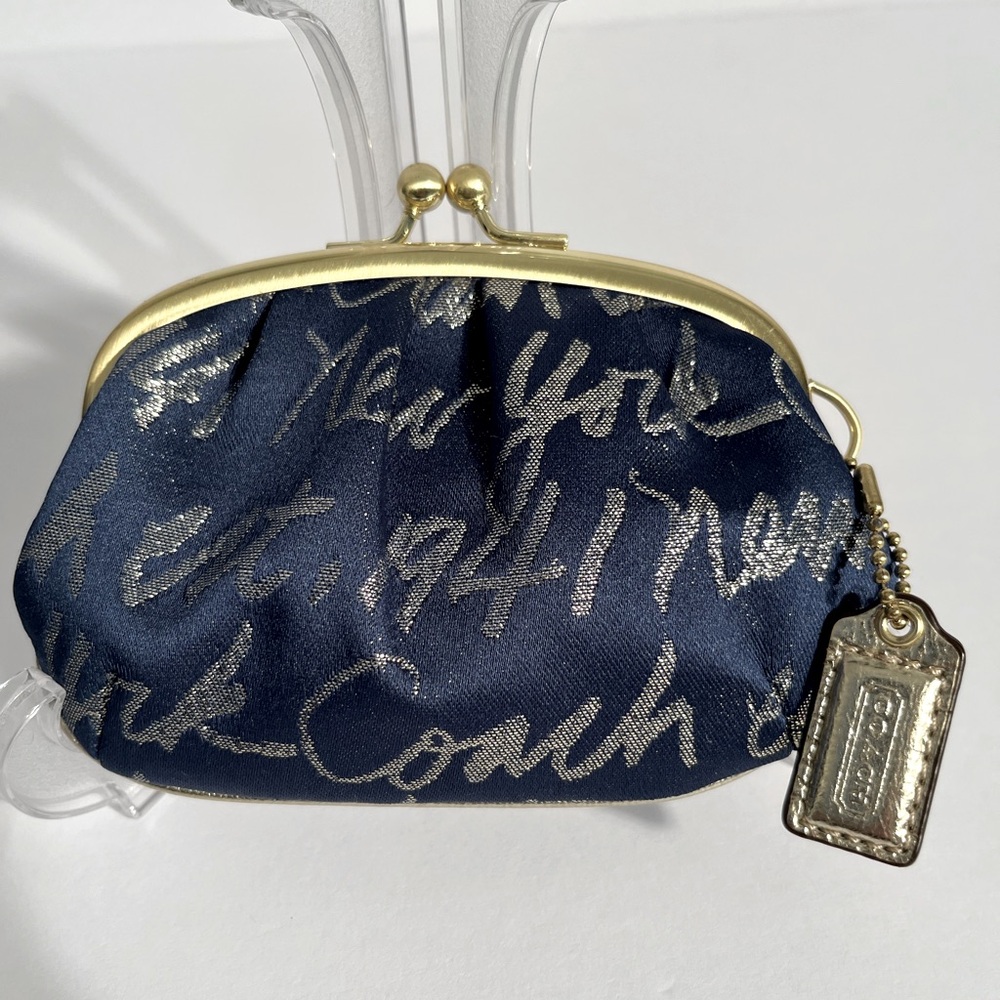 Authentic Coach Coin Wallet Vintage Navy Blue & Gold York Script
